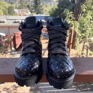 New Baldinini Quilted Leather Stud Combat Boots W:11 M:9.5